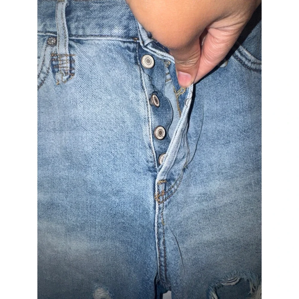 We The Free Distressed Denim Shorts Blue Cutoff Button Fly Size 29